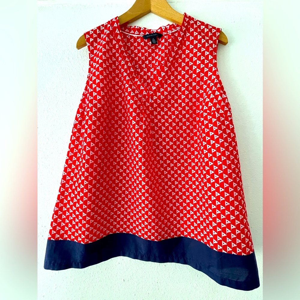 Tommy Hilfiger sleeveless red white and blue flowy cotton tank top, size: XL